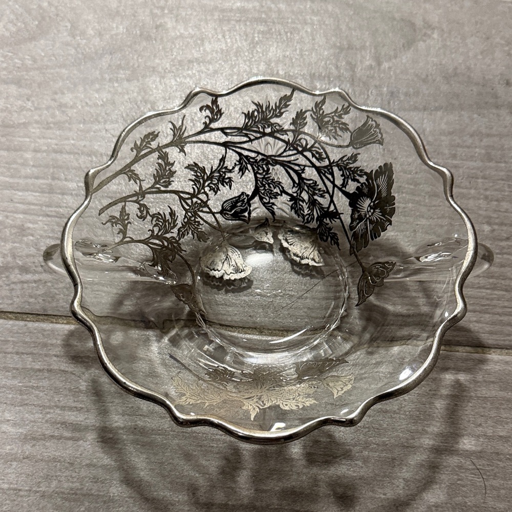 Vintage Heisey pineapple plantation pattern 2 handle jelly with silver overlay